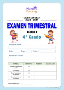 EXAMEN TRIMESTRAL 4° Primaria (Bloque 1) Ciclo 2023 – 2024 – Mundo ...