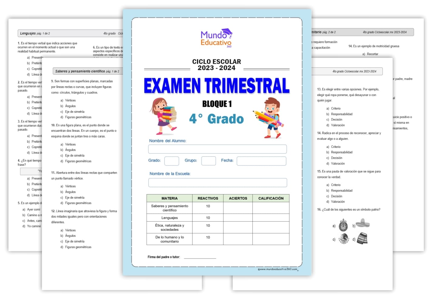 EXAMEN TRIMESTRAL 4° Primaria (Bloque 1) Ciclo 2023 - 2024 - Mundo ...